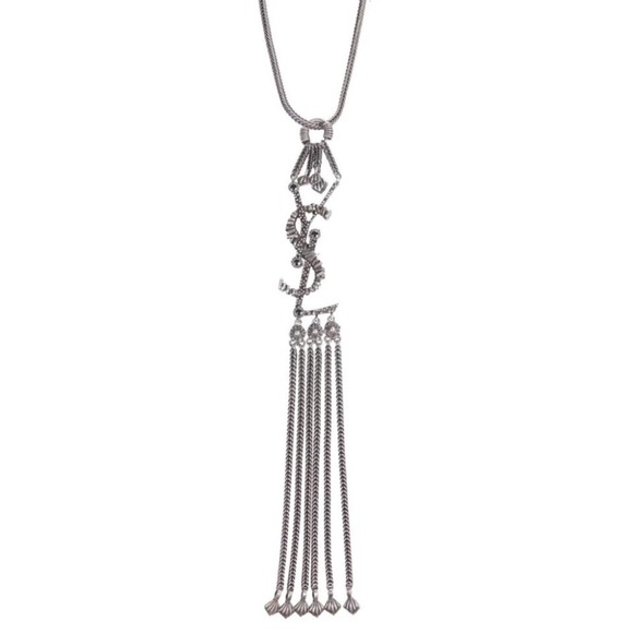 YSL logo tassel silver tone necklace - Picture 1 of 9